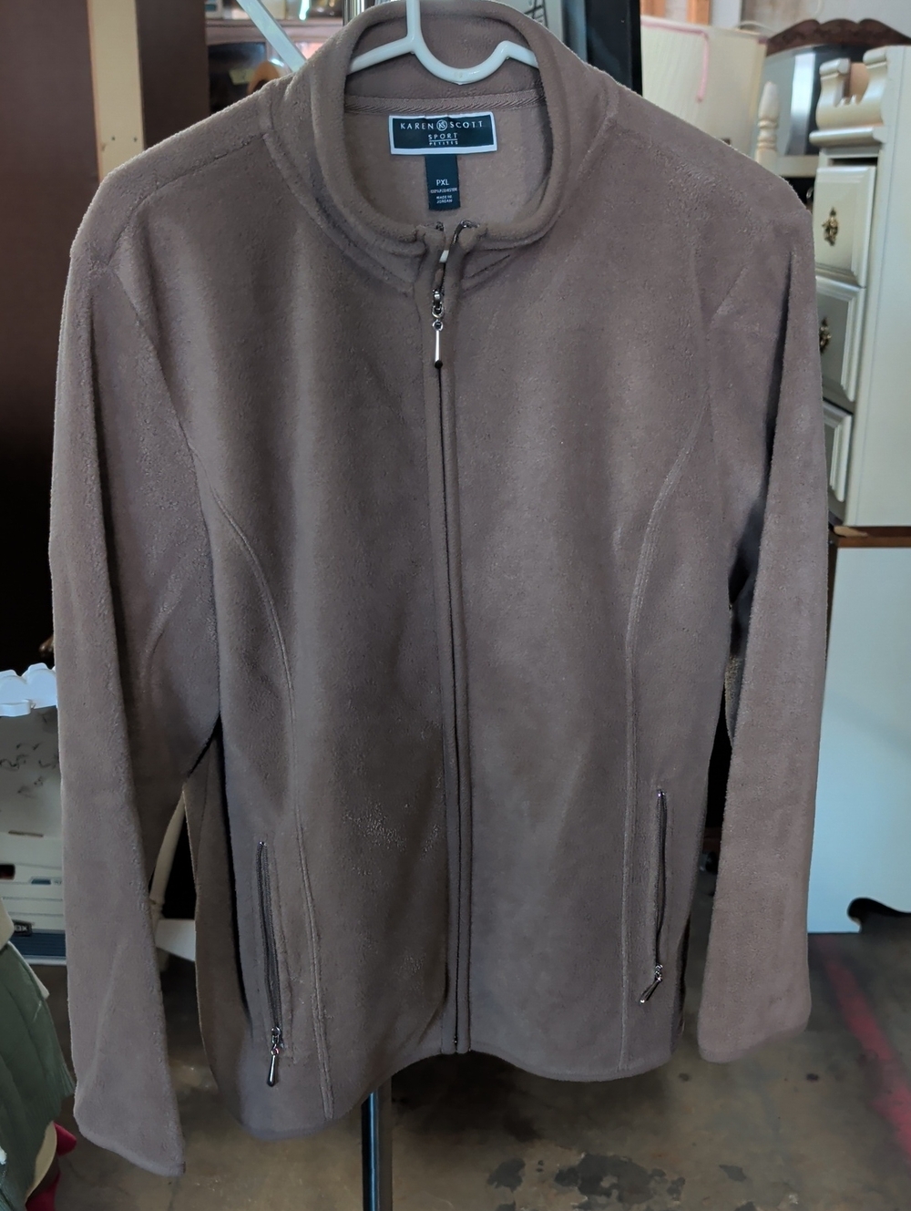 Karen Scott Brown Teddy Fleece Full-Zip Jacket